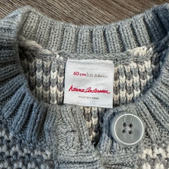 Hanna Andersson Girls 60cm 3-6 Months Cardigan Sweater Knit Cotton Grey - Picture 2 of 3
